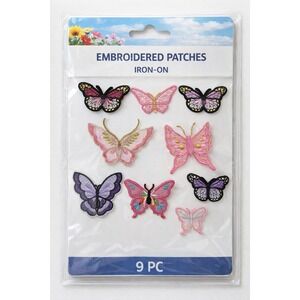 9pc Butterfly Embroidered Iron On Patches Pink Purple Kids DIY Applique Set